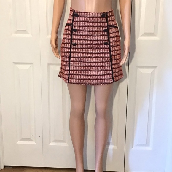 Lily Star Womens Red & Black Button Tweed A-Line Mini Skirt Size Large - Picture 1 of 6